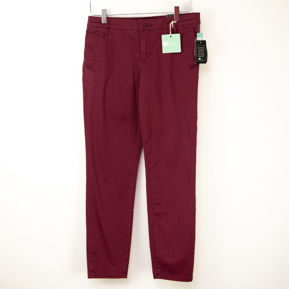 Kut From The Kloth Annora Pant Ankle Legnth Straight Burgundy Red Size 2 New - Picture 1 of 7